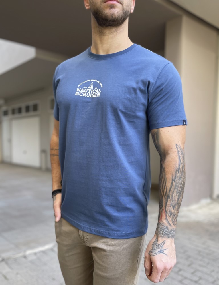 Everbest ανδρική μπλε Indigo κοντομάνικη μπλούζα με τύπωμα 252802 φωτογραφία